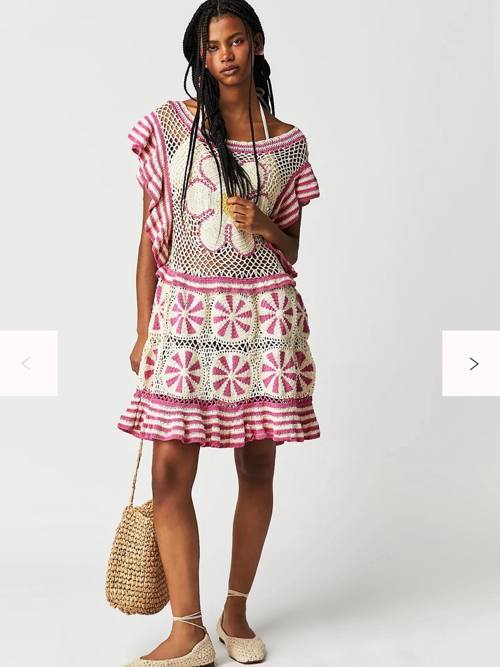 Crochet Pink and Cream Summer Dress